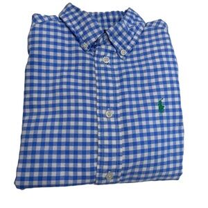 Ralph Lauren Button-Down Plaid Blue Dress Shirt Boys Size 6